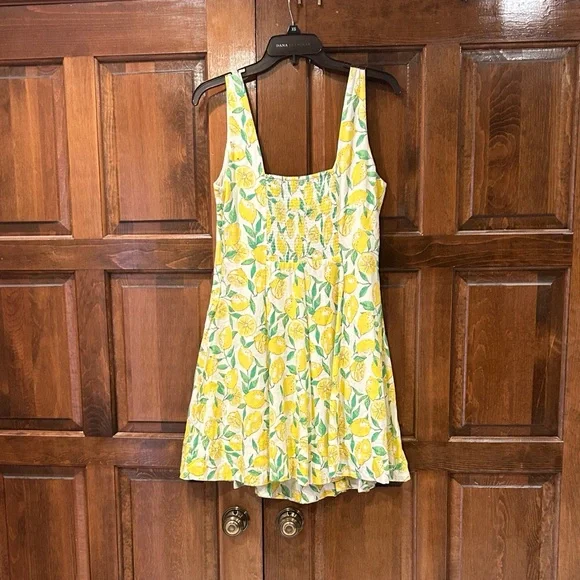 Gap Medium Linen Blend Lemon Print Dress NWT Summer Sundress Smocked Back A-Line - Picture 5 of 11